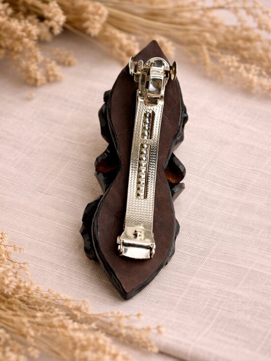 Handmade Leather Brown Floral Hair Barrette | Colombian Artisan Clip main image 5
